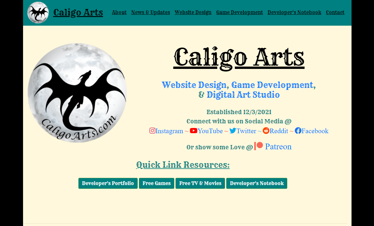 CaligoArts.com home page
